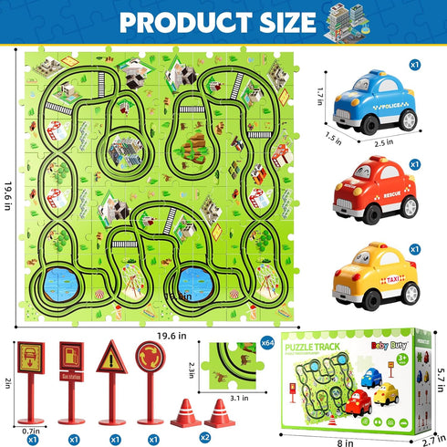 Beby Buty 64PCS Set 3 4 5 3-5 4-6, 3 4 5 6 Puzzle Track Car Toys for Kids Boys, Toddler Toys Gifts for Year Old, Floor