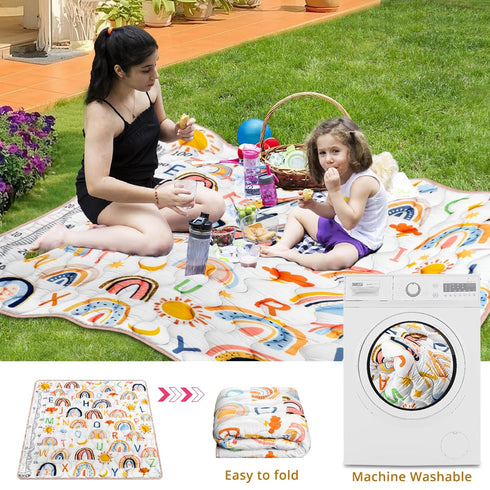 Mfmiudole 71"59" Tummy Baby Gyms Playmats for Playpen, Boho Rainbow Play Mat for Playpen Playyards Thicken Soft Padding