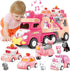 seveclotree 9 1 1-4 in Carrier Truck Cars Toys - Pink Princess Girl Car with Light and Sound - Toddler Toys Age