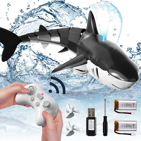Bennol 2.4Ghz Remote Control Shark Toys, 1:18 Scale Electric RC Shark Fish with Light & Spray for Kids 4-9