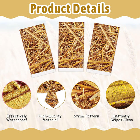 3 PCS Straw Tablecover Hay Bales for Farm Decoration, Waterproof Plastic Tablecloth for Parties