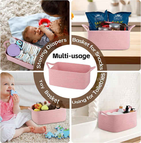 OIAHOMY Woven Basket, Gift Basket Empty with Gift Bags and Ribbons, Storage Basket with Handles for Nursery, Pink