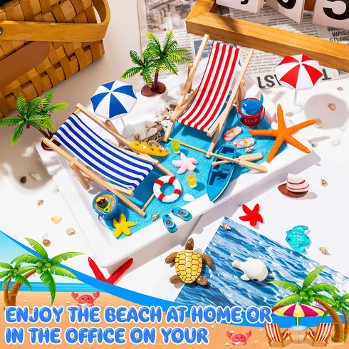 LHSYFBZ 36 Pcs Beach Miniature Dollhouse Decoration, Beach Cake Decorations, Umbrella Palm Chair Miniature Toys for DIY