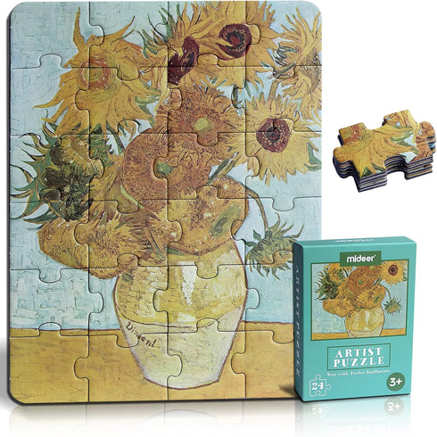 24 Pieces Twelve Sunflowers Puzzle - Toddler Artist Puzzles for Kids Ages 3-5 Easy Intellectual Decompression Game