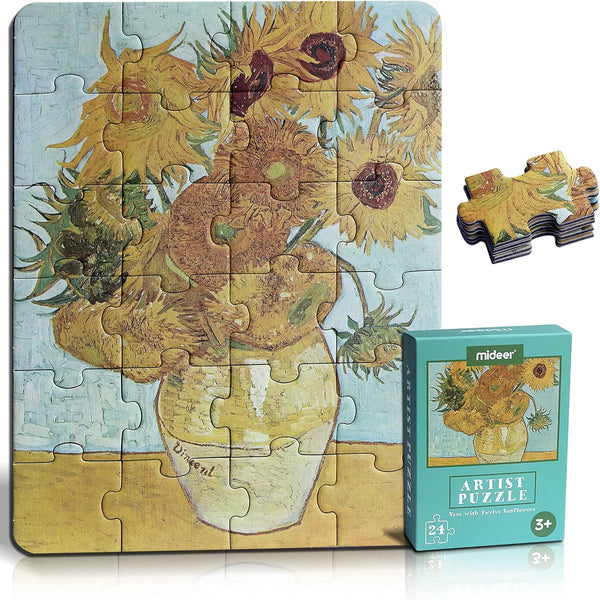 24 Pieces Twelve Sunflowers Puzzle - Toddler Artist Puzzles for Kids Ages 3-5 Easy Intellectual Decompression Game