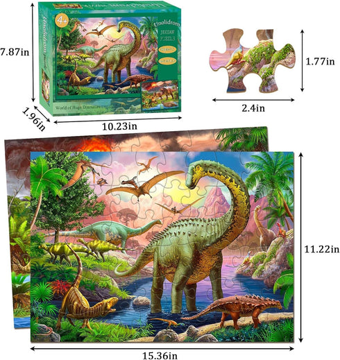 Puzzles for Kids Ages 4-6 - 2 x 60 Pieces - World of Huge Dinosaurs - Educational Toys