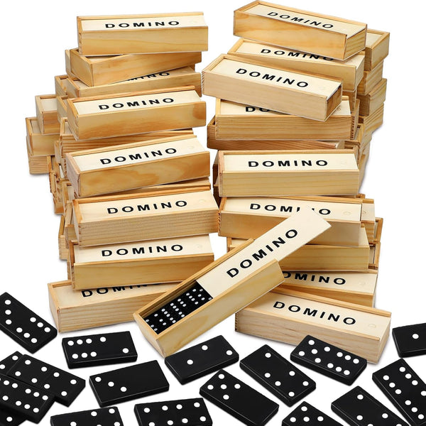 Hungdao 24 Pack Mini Dominoes Set, Double 6 Wooden Miniature Classic Board Games for Adults with Travel Box
