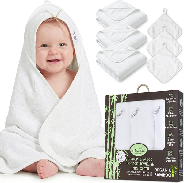 Organic Bamboo Hooded Baby Towels with Washcloths 3 Hooded Towel (30x30 inches)