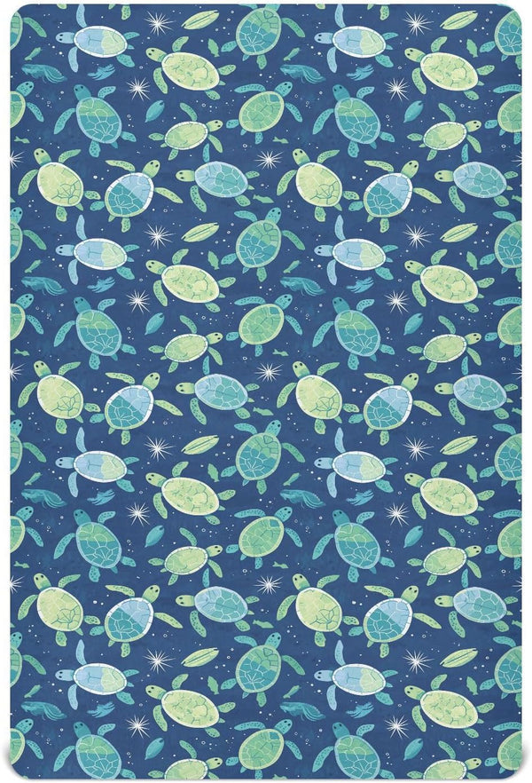Vdsrup Crib Sheets for Boys Girl Turtles Ocean Neutral Mini Crib Mattress Sheets