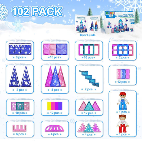 102 3 4 5 6 7 8+ Paaxido Magnetic Tiles, Pieces Diamond Magnetic Building Blocks for Girls, Princess Castle Kids Magnet
