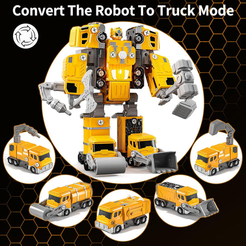 WATUDOU 5-7, 5-in-1 5 6 7 8 4-8 Toys for Ages Take Apart Construction Vehicle Trucks Transform to Robot, Year Old Boy