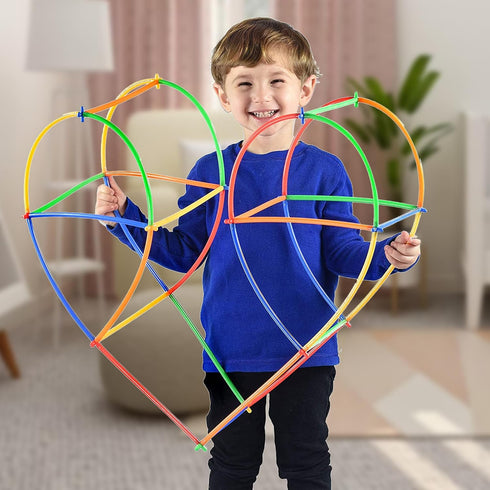 Playlearn Large 816 Piece Straws Builders Construction Toy - 8 Inch Full Size Straws, Giant Pack with Wheels