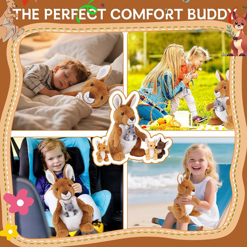 5 16 Inch Mommy 4 PCS Kangaroo Stuffed Animal, Stuffed Kangaroo Plush Toy with Babies Insides, Kangaroos with Joey