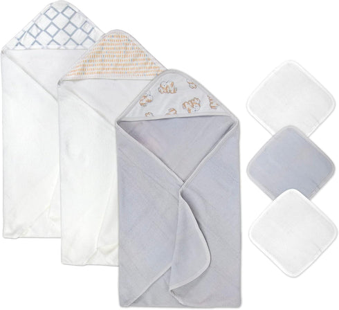 6 Set Hooded Baby Bath Towel and Washcloth Piece for Newborns Infants & Toddlers, Boys & Girls Baby Hooded Towels