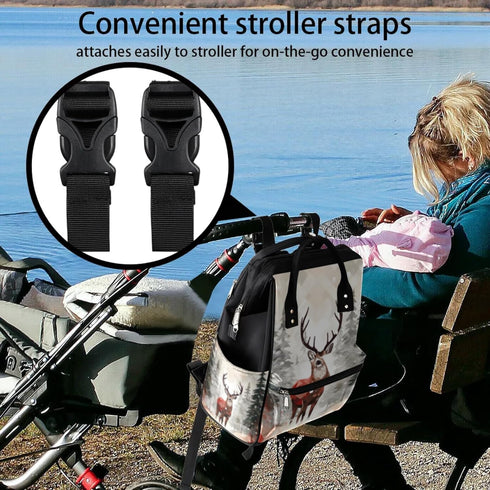 Hsnar Backpack Christmas Deer Waterproof Diaper Bag Large Capacity Baby Bag with Stroller Straps, Multi-Pocket Diaper
