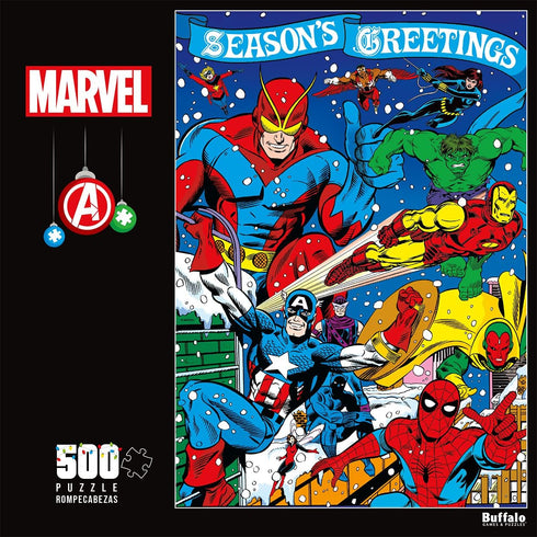 Buffalo Games - Marvel - Season's Greeting from The Avengers - 500 Piece Jigsaw Puzzle for Adults Challenging Puzzle Perfect for Game Nights - Finished Puzzle Size is 21.25 x 15.00