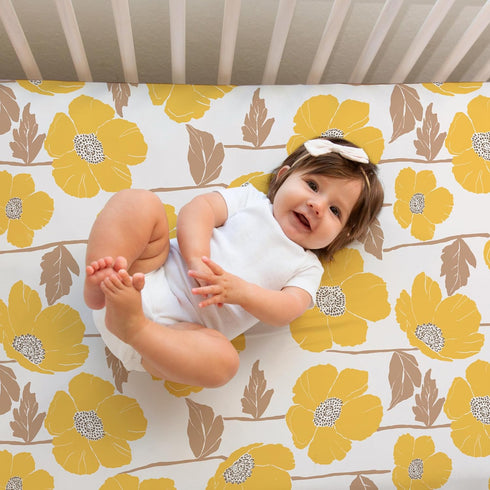 2 Pack Crib Sheets Neutral - Fitted Baby Crib Sheets Bed for Girl Boy - Standard & Toddler Mattress (Poppy Fields)