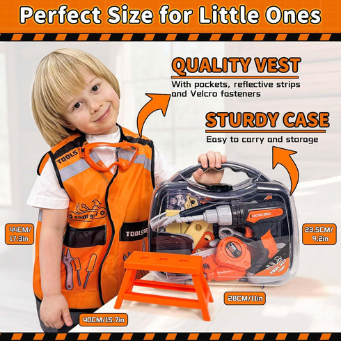Set, Set 3 KidBloom Toddler Tool Kids Tool with Toy Drill, Tools for Kids with Tool Box and Vest, Toys for Year Old