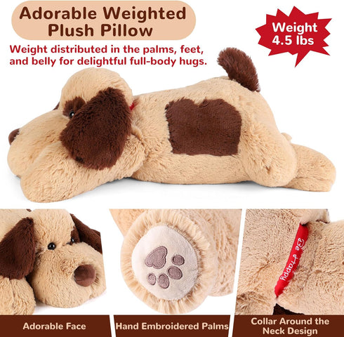 meowtastic Brown Dog Weighted Stuffed Animals - 22 Inch 4.5 lbs Plush Dog Pillow - Cute Gifts for Kids & Adults