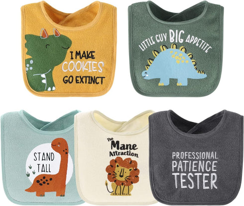 The Peanutshell Terry Bib Set for Baby Boys, 10 Pack for Feeding, Teething, & Drooling, Dinosaur