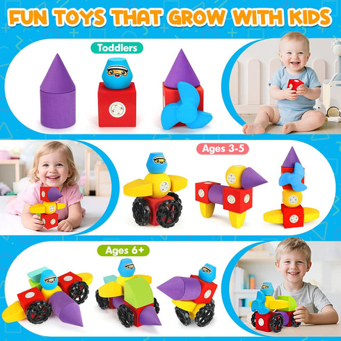 15 3 4 5 6+ Hodurgyi PCS Magnetic Foam Blocks, STEM Preschool Toys for Children, Magnetic Building Blocks for Toddlers