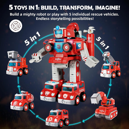 3 4 5 6 5-in-1 3-8, Set, Baobrava Year Old Boy Birthday Gift, Take Apart Fire Truck Toys, Transformers Robot Toys