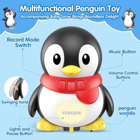 Pobaiyi 6-12 Tummy Set Baby Toys Months Musical Dancing Talking Penguin Time Toys Mama and Babys, Light Up Crawling