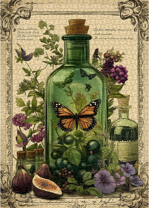 PICKFORU Plant Puzzles for Adults 1000 Pieces, Vintage Butterfly Magic Potion Bottle Puzzles,Flower