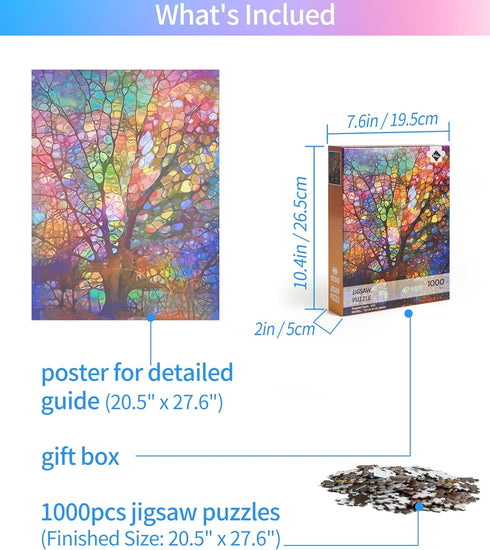 Tree of Life 1000 Piece Jigsaw Puzzle for Adults - Colorful Stained Glass Design