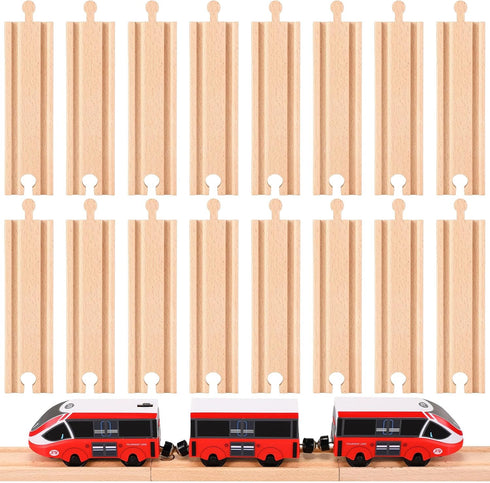 Liliful Pack of 16 Wooden Train Track Expansion Male-Male Female-Female Train Track
