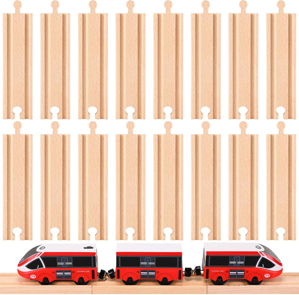 Liliful Pack of 16 Wooden Train Track Expansion Male-Male Female-Female Train Track