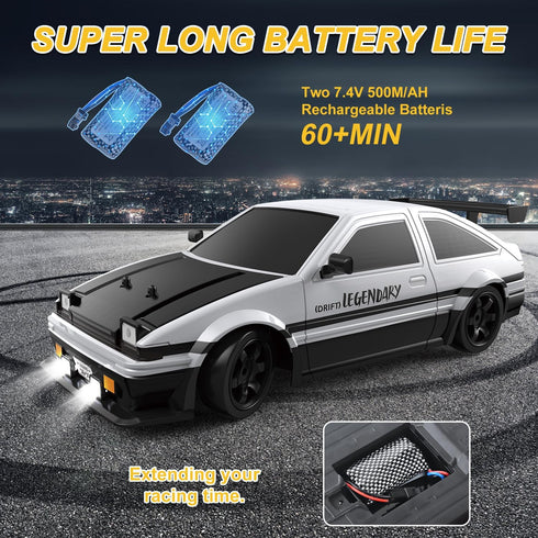 Mostop RC Drift Car 1:16, 2.4Ghz Remote Control Car with LED Light, 2 Batteries and Extra Tires for Kids Racing