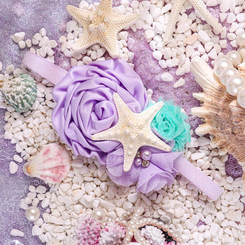 YanJie Baby Girl Mermaid Headbands - Aqua Glitter Accessories, Starfish Bows for Newborn Party, Lavender