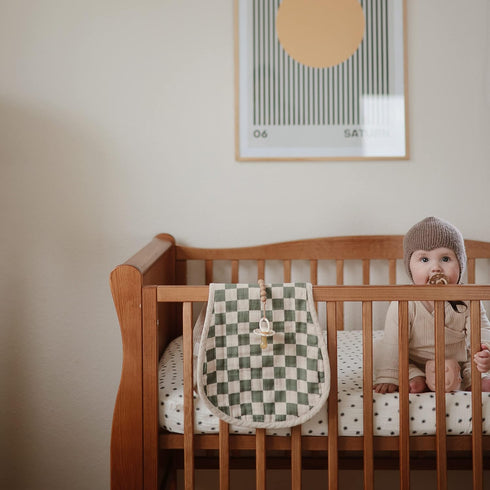 mushie Muslin Baby Burp Cloths, 100% Organic Cotton, Set of 2 (Olive Check/Natural Check)
