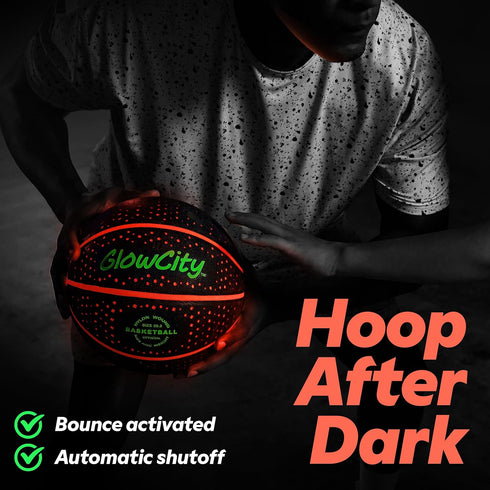 GlowCity Glow in The Dark Basketball for Teen Boys, Glowing Red Basketball, Light Up LED Toy for Night Ball Games