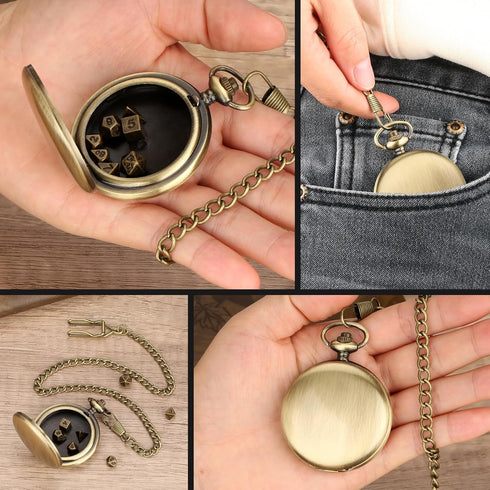 Mini DND Dice Set: 7pcs Polyhedral Metal D&D Dice with Smooth Pocket Watch Shell Case, Gifts & Accessories
