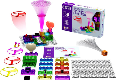 E-Blox Building Blocks STEM Circuit Kit, 59 Projects, Build Your Own Fan Launch Light Show, Science Projects Gift