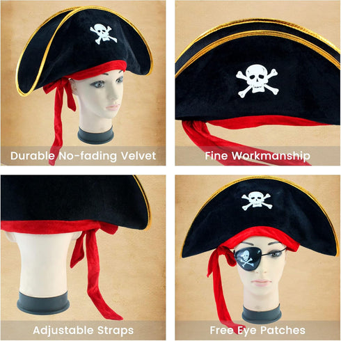 M&G House Halloween Pirate Hats, Caribbean Black Pirate Cap, Funny Party Hat for Adults and Kids