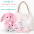 Perfectto Design Bunny Toy Set - 4 Pcs with Mommy, 2 Baby Rabbits, XL Furry Bag, and Doll Blanket for Ages 3-8