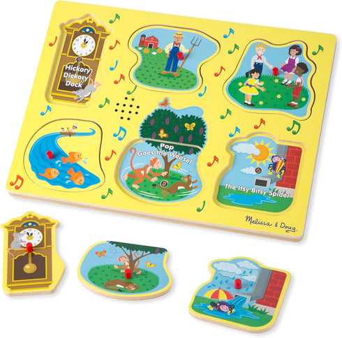 Melissa & Doug - Sing-Along Nursery Rhymes Sound Puzzle - Wooden Peg Puzzle (8 pcs)