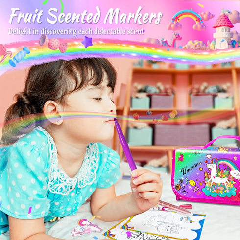 56 4-6-8 4-8 70) weirtoya PCS Washable Scented Markers with Glitter Pencil Case, Mermaid Unicorn Arts and Crafts