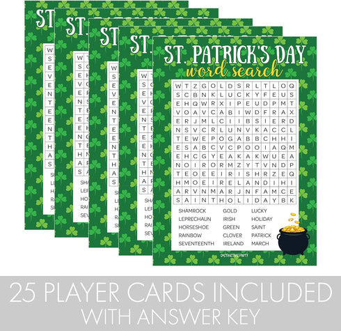 DISTINCTIVS St. Patrick's Day Word Search Classroom Party Game - 25 Player Cards