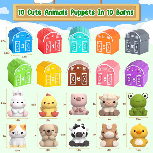 Learning Toy for Toddlers 1-3, 10 Farm Animal Toys & Barns, Montessori Educational Sensory Gift