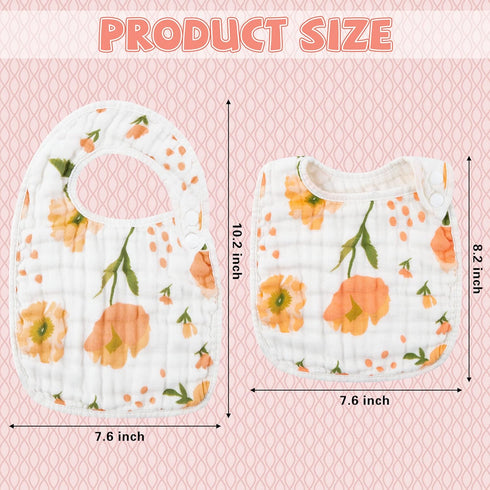 Zainpe 6Pcs Snap Muslin Cotton Bibs for Baby Flamingo Star Flower, Machine Washable Adjustable Burp Cloths with 6 Absorbent Soft Layers for Infant Newborn Toddler Drooling Feeding and Teething