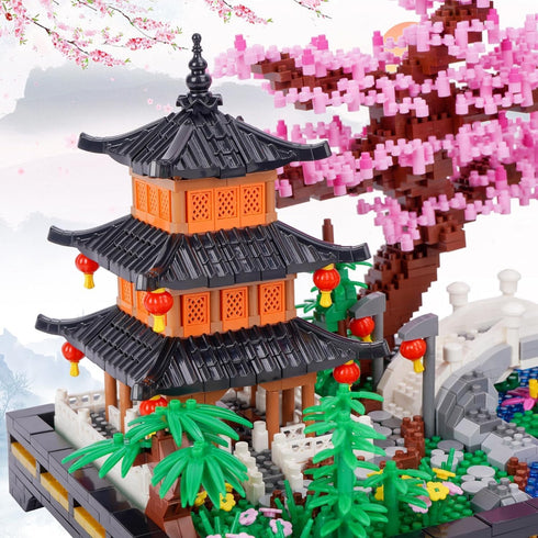 TzFioy Set (2805 Japanese Zen Garden Micro Brick Building Pieces) Tranquil Garden Model Educational Toy Gift for Kids