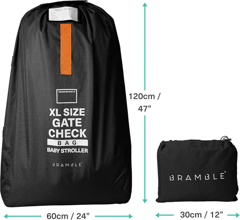 BRAMBLE Extra Large Gate Check Stroller Bag for Airplane, 47" Waterproof Stroller Storage Bag, Double Stroller Travel