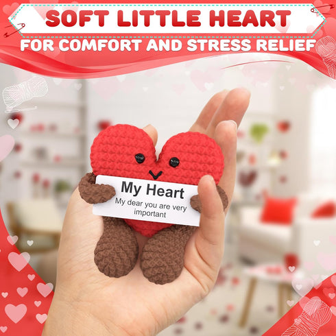 Heart Plush Gift for Her, Him - Crochet Plushies Stuffed Hearts Gift with Motivational Card | Crochet Heart Soft