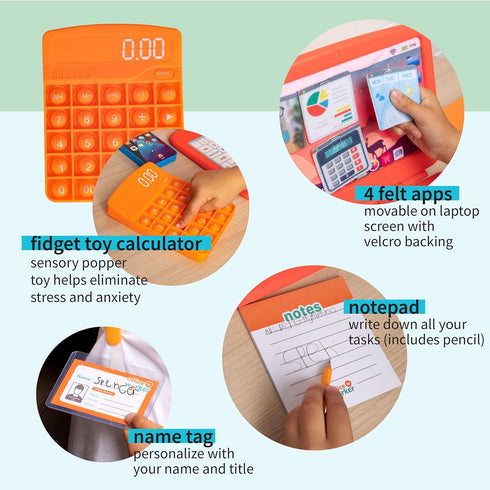 Born Toys Pretend Play Home Office Set - Includes Toy Laptop, Phone, Calculator, Headset & Pop It for Ages 3-7