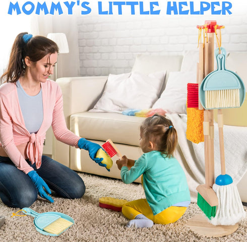 Set Toddlers,8 Set, 3+ Wooden Kids Cleaning for Pieces Montessori Cleaning Toys with Kids Broom and Mop Housework