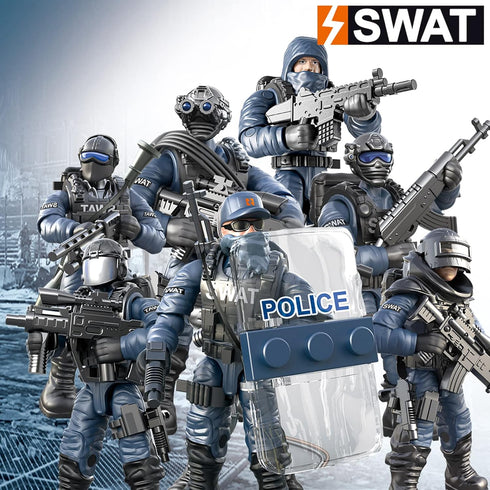 SWAT Model Equipment Assembly Building Block Toys,8 PCS City Police Action Mini-Figures with Multiple Military Weapons Accessories,Party Favors Set for Boys and Man